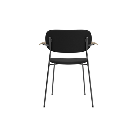 Audo Copenhagen Co Task Chair, Fully Upholstered, With Arms in Black Aluminum and Natural Oak with Sierra 1001, packshot on white