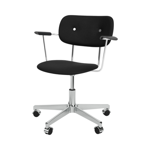 Audo Copenhagen Co Task Chair, Fully Upholstered, With Arms in Polished Aluminum and Black Oak with Sierra 1001, packshot on white