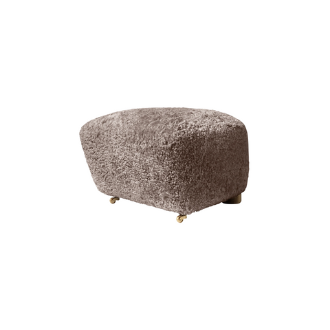 Audo Copenhagen The Tired Man Ottoman in Dark Stained Oak with Sheepskin Sahara, packshot on white