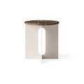 Audo Copenhagen Androgyne Side Table, 16.5" with Ivory Metal base and Emperador Marble top, packshot on white