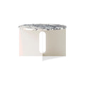 Audo Copenhagen Androgyne Side Table, Wide in Ivory Metal with Calacatta Viola Marble, packshot on white