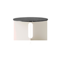 Audo Copenhagen Androgyne Side Table, Wide with Ivory Metal base and Nero Marquina Marble top, packshot on white