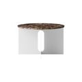 Audo Copenhagen Androgyne Side Table, Wide with Brushed Steel base and Emperador Marble top, packshot on white