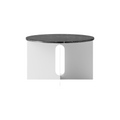 Audo Copenhagen Androgyne Side Table, Wide with Brushed Steel base and Nero Marquina Marble top, packshot on white