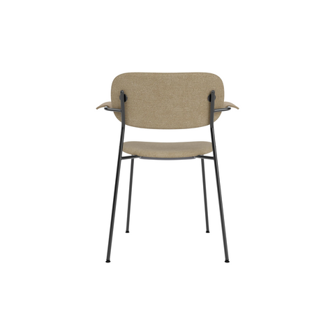 Audo Copenhagen Co Dining Chair, With Arms, Fully Upholstered in Black Steel and Natural Oak with Audo Bouclé 02, packshot on white