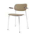 Audo Copenhagen Co Dining Chair, With Arms, Fully Upholstered in Chrome and Dark Stained Oak with Audo Bouclé 02, packshot on white