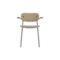 Audo Copenhagen Co Dining Chair, With Arms, Fully Upholstered in Black Steel and Dark Stained Oak with Audo Bouclé 02, packshot on white
