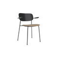 Audo Copenhagen Co Dining Chair, With Arms, Partially Upholstered in Black Steel and Black Oak with Audo Bouclé 02, packshot on white