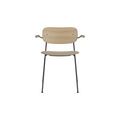 Audo Copenhagen Co Dining Chair, With Arms, Partially Upholstered in Black Steel and Natural Oak with Audo Bouclé 02, packshot on white
