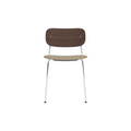 Audo Copenhagen Co Dining Chair, Without Arms, Partially Upholstered in Chrome and Dark Stained Oak with Audo Bouclé 02, packshot on white
