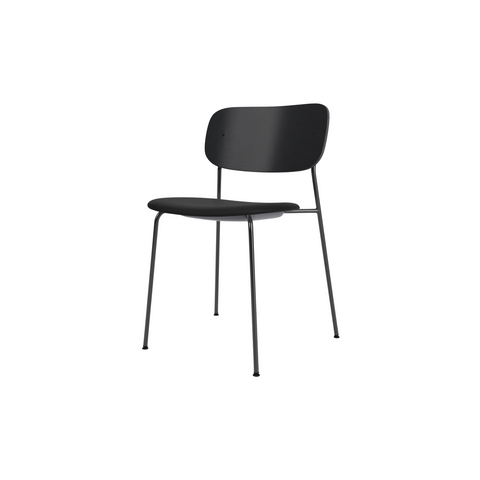 Audo Copenhagen Co Dining Chair, Without Arms, Partially Upholstered in Black Steel and Black Oak with Sierra 1001, packshot on white