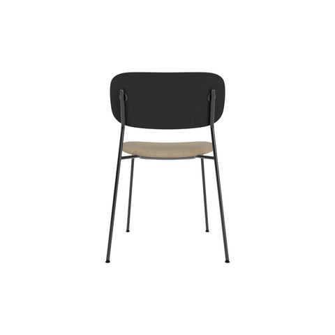 Audo Copenhagen Co Dining Chair, Without Arms, Partially Upholstered in Black Steel and Black Oak with Audo Bouclé 02, packshot on white