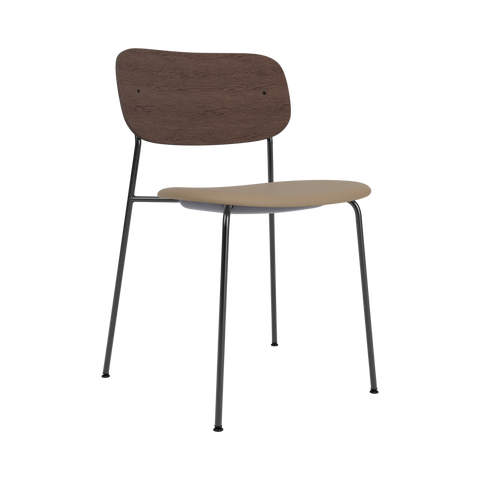 Audo Copenhagen Co Dining Chair, Without Arms, Partially Upholstered in Black Steel and Dark Stained Oak with Sierra 1611, packshot on white