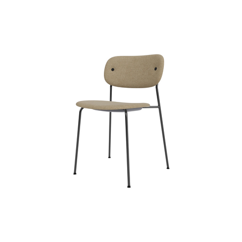 Audo Copenhagen Co Dining Chair, Without Arms, Fully Upholstered in Black Steel with Audo Bouclé 02, packshot on white