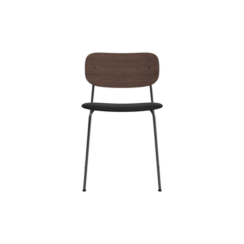 Audo Copenhagen Co Dining Chair, Without Arms, Partially Upholstered in Black Steel and Dark Stained Oak with Sierra 1001, packshot on white
