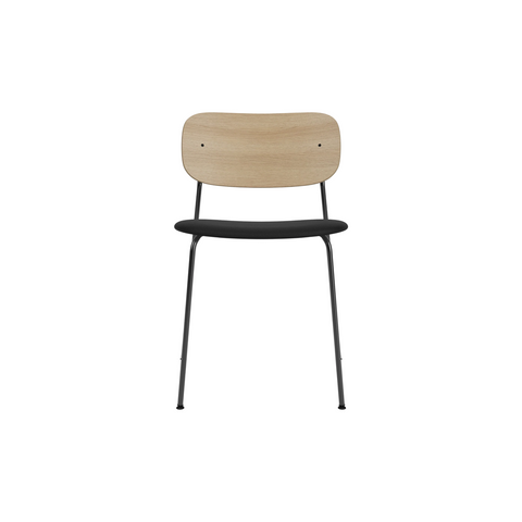 Audo Copenhagen Co Dining Chair, Without Arms, Partially Upholstered in Black Steel and Natural Oak with Sierra 1001, packshot on white