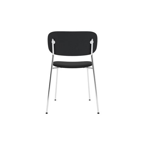 Audo Copenhagen Co Dining Chair, Without Arms, Partially Upholstered in Chrome and Black Oak with Sierra 1001, packshot on white