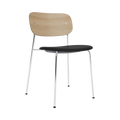 Audo Copenhagen Co Dining Chair, Without Arms, Partially Upholstered in Chrome and Natural Oak with Sierra 1001, packshot on white