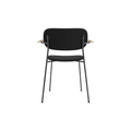 Audo Copenhagen Co Dining Chair, With Arms, Fully Upholstered in Black Steel and Natural Oak with Sierra 1001, packshot on white
