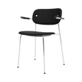Audo Copenhagen Co Dining Chair, With Arms, Fully Upholstered in Chrome and Black Oak with Sierra 1001, packshot on white