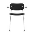 Audo Copenhagen Co Dining Chair, With Arms, Fully Upholstered in Chrome and Dark Stained Oak with Sierra 1001, packshot on white