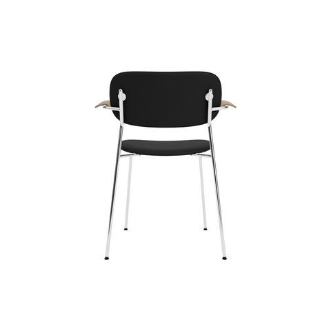 Audo Copenhagen Co Dining Chair, With Arms, Fully Upholstered in Chrome and Natural Oak with Sierra 1001, packshot on white
