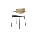Audo Copenhagen Co Dining Chair, With Arms, Partially Upholstered in Black Steel and Natural Oak with Sierra 1001, packshot on white