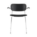 Audo Copenhagen Co Dining Chair, With Arms, Partially Upholstered in Chrome and Black Oak with Sierra 1001, packshot on white
