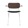 Audo Copenhagen Co Dining Chair, With Arms, Partially Upholstered in Chrome and Dark Stained Oak with Sierra 1001, packshot on white