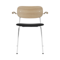Audo Copenhagen Co Dining Chair, With Arms, Partially Upholstered in Chrome and Natural Oak with Sierra 1001, packshot on white