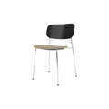 Audo Copenhagen Co Dining Chair, Without Arms, Partially Upholstered in Chrome and Black Oak with Audo Bouclé 02, packshot on white