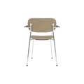 Audo Copenhagen Co Dining Chair, With Arms, Fully Upholstered in Chrome and Black Oak with Audo Bouclé 02, packshot on white