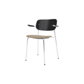 Audo Copenhagen Co Dining Chair, With Arms, Partially Upholstered in Chrome and Black Oak with Audo Bouclé 02, packshot on white
