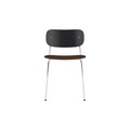 Audo Copenhagen Co Dining Chair, With Arms, Partially Upholstered in Chrome and Black Oak with Audo Bouclé 07, packshot on white