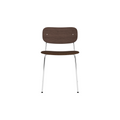 Audo Copenhagen Co Dining Chair, With Arms, Partially Upholstered in Chrome and Dark Stained Oak with Audo Bouclé 07, packshot on white