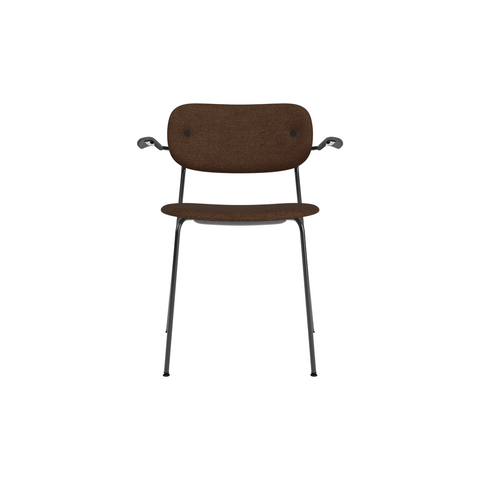 Audo Copenhagen Co Dining Chair, With Arms, Fully Upholstered in Black Steel and Black Oak with Audo Bouclé 07, packshot on white