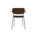Audo Copenhagen Co Dining Chair, With Arms, Fully Upholstered in Black Steel and Dark Stained Oak with Audo Bouclé 07, packshot on white