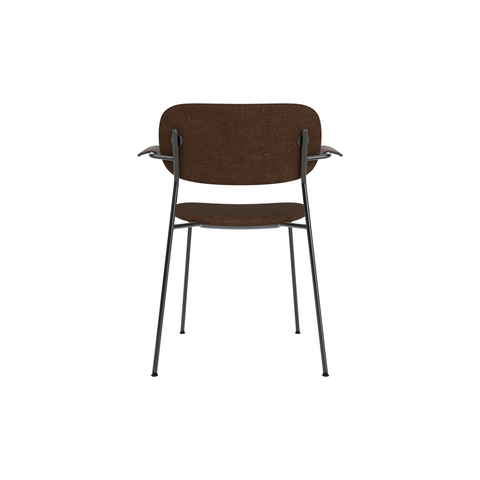 Audo Copenhagen Co Dining Chair, With Arms, Fully Upholstered in Black Steel and Dark Stained Oak with Audo Bouclé 07, packshot on white