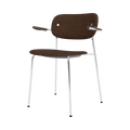 Audo Copenhagen Co Dining Chair, With Arms, Fully Upholstered in Chrome and Dark Stained Oak with Audo Bouclé 07, packshot on white