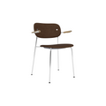 Audo Copenhagen Co Dining Chair, With Arms, Fully Upholstered in Chrome and Natural Oak with Audo Bouclé 07, packshot on white
