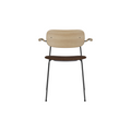 Audo Copenhagen Co Dining Chair, With Arms, Partially Upholstered in Black Steel and Natural Oak with Audo Bouclé 07, packshot on white