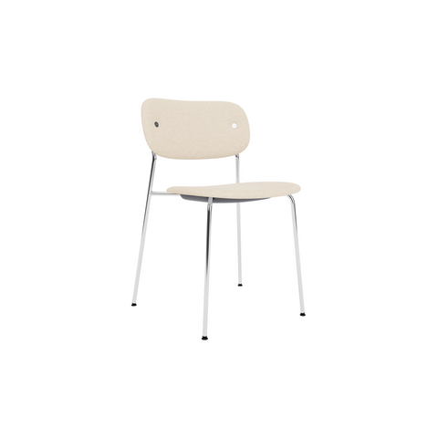 Audo Copenhagen Co Dining Chair, Without Arms, Fully Upholstered in Chrome with Logan Jasmine, packshot on white