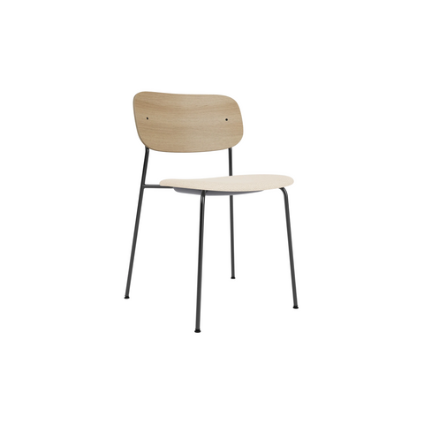 Audo Copenhagen Co Dining Chair, Without Arms, Partially Upholstered in Black Steel and Natural Oak with Logan Jasmine, packshot on white