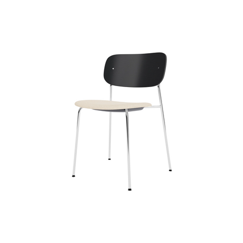 Audo Copenhagen Co Dining Chair, Without Arms, Partially Upholstered in Chrome and Black Oak with Logan Jasmine, packshot on white