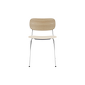 Audo Copenhagen Co Dining Chair, Without Arms, Partially Upholstered in Chrome and Natural Oak with Logan Jasmine, packshot on white