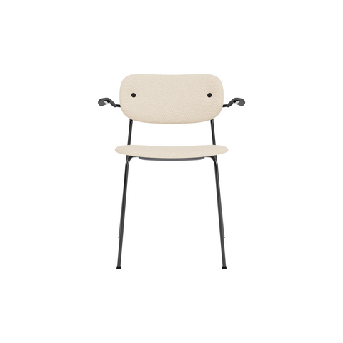 Audo Copenhagen Co Dining Chair, With Arms, Fully Upholstered in Black Steel and Black Oak with Logan Jasmine, packshot on white