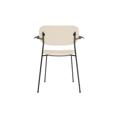 Audo Copenhagen Co Dining Chair, With Arms, Fully Upholstered in Black Steel and Dark Stained Oak with Logan Jasmine, packshot on white