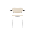 Audo Copenhagen Co Dining Chair, With Arms, Fully Upholstered in Chrome and Black Oak with Logan Jasmine, packshot on white