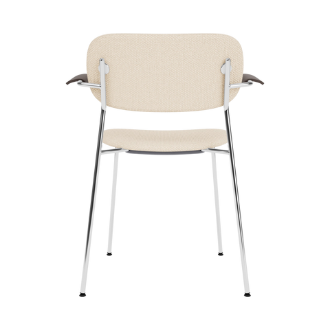 Audo Copenhagen Co Dining Chair, With Arms, Fully Upholstered in Chrome and Dark Stained Oak with Logan Jasmine, packshot on white