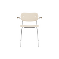 Audo Copenhagen Co Dining Chair, With Arms, Fully Upholstered in Chrome and Natural Oak with Logan Jasmine, packshot on white